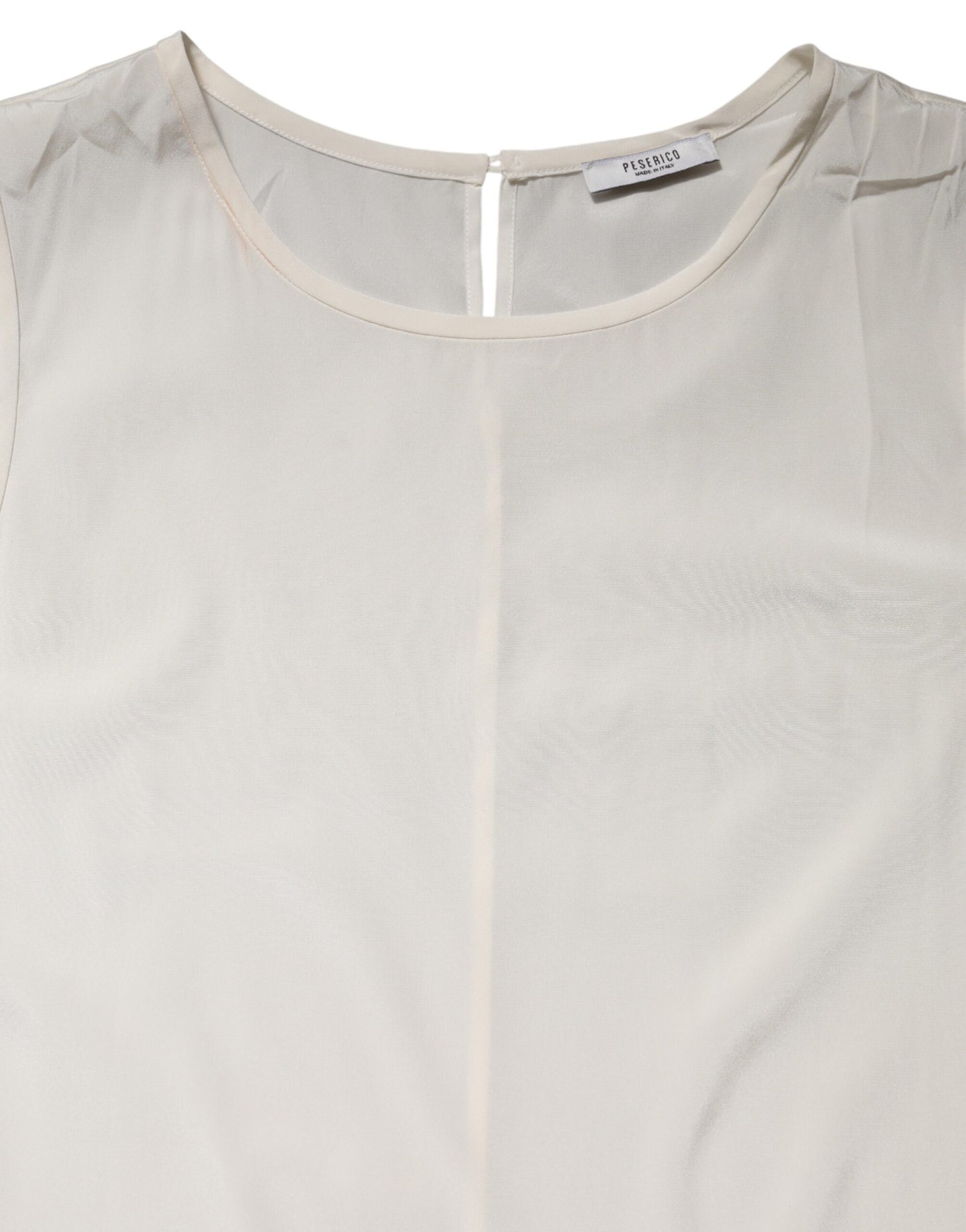 Peserico Off White Silk Stretch Roundneck Sleeveless Tank Top