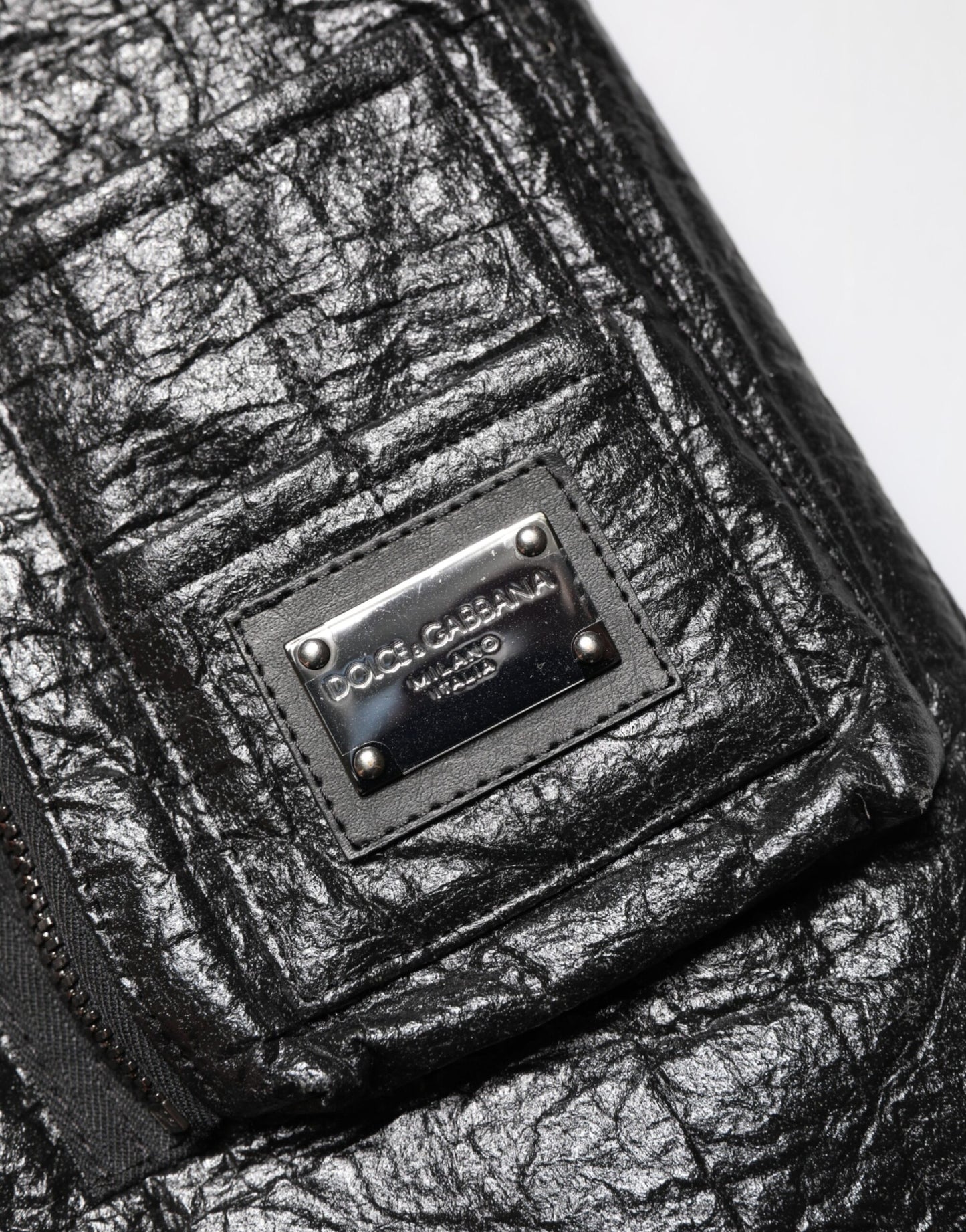 Veste de motard Dolce & Gabbana en cuir cellulose noir à fermeture éclair intégrale
