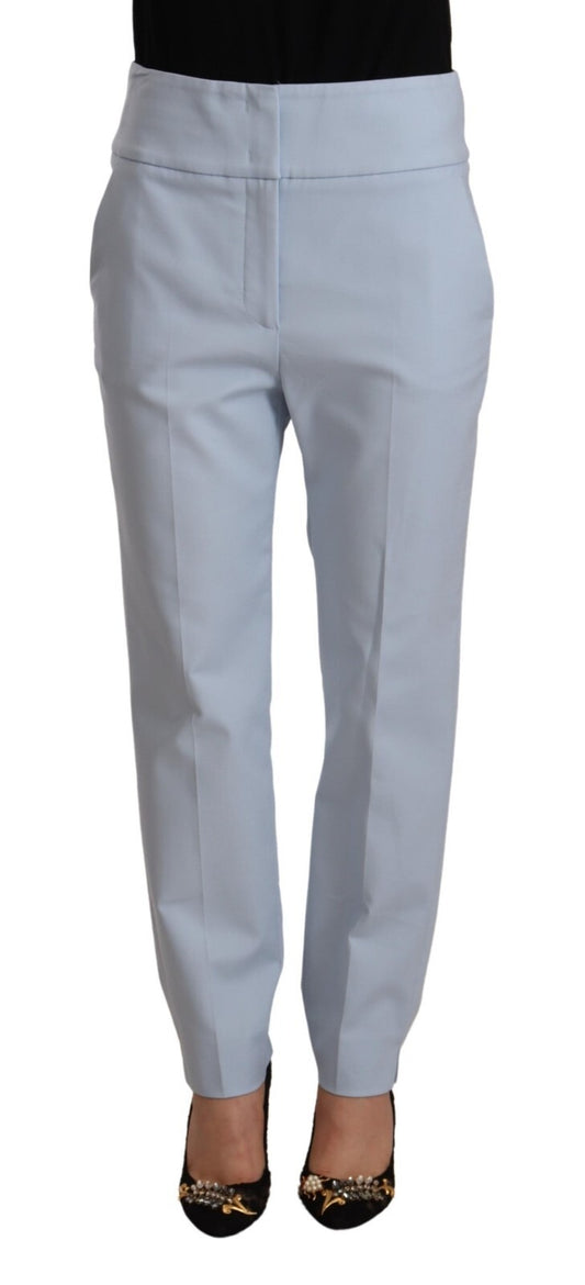 Peserico Light Blue High Waist Cotton Tapered Trouser Pants