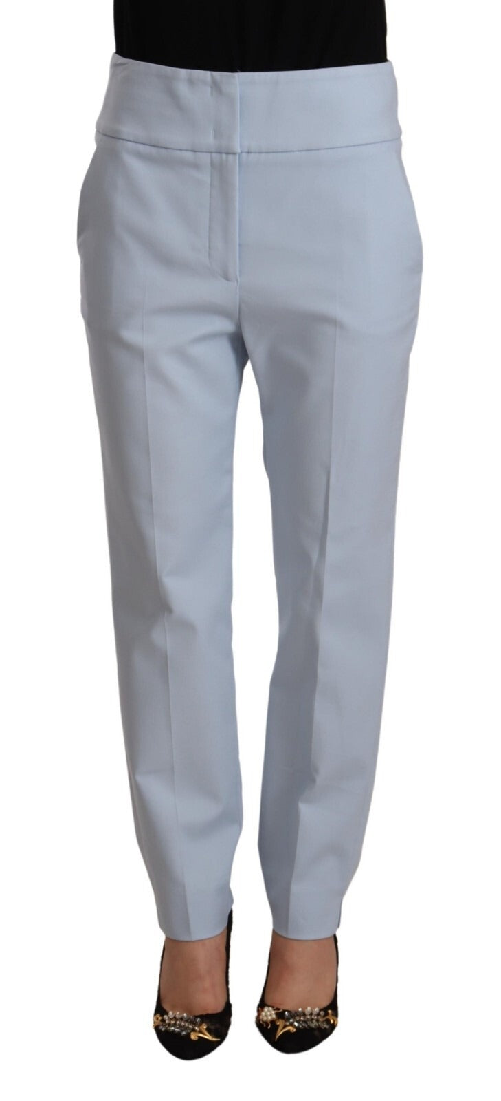 Peserico Light Blue High Waist Cotton Tapered Trouser Pants