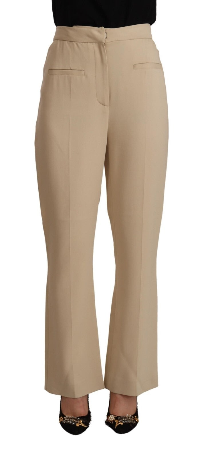 Alberta Ferretti Beige High Waist Flared Dress Trouser Pants