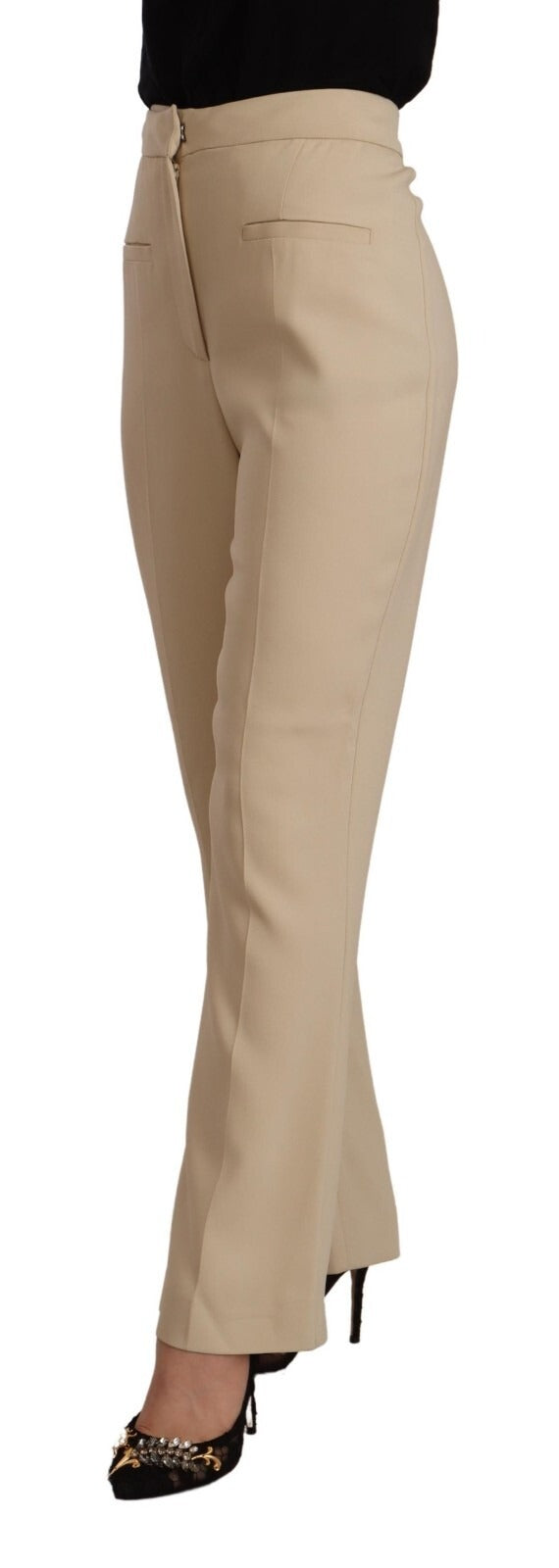 Alberta Ferretti Beige High Waist Flared Dress Trouser Pants