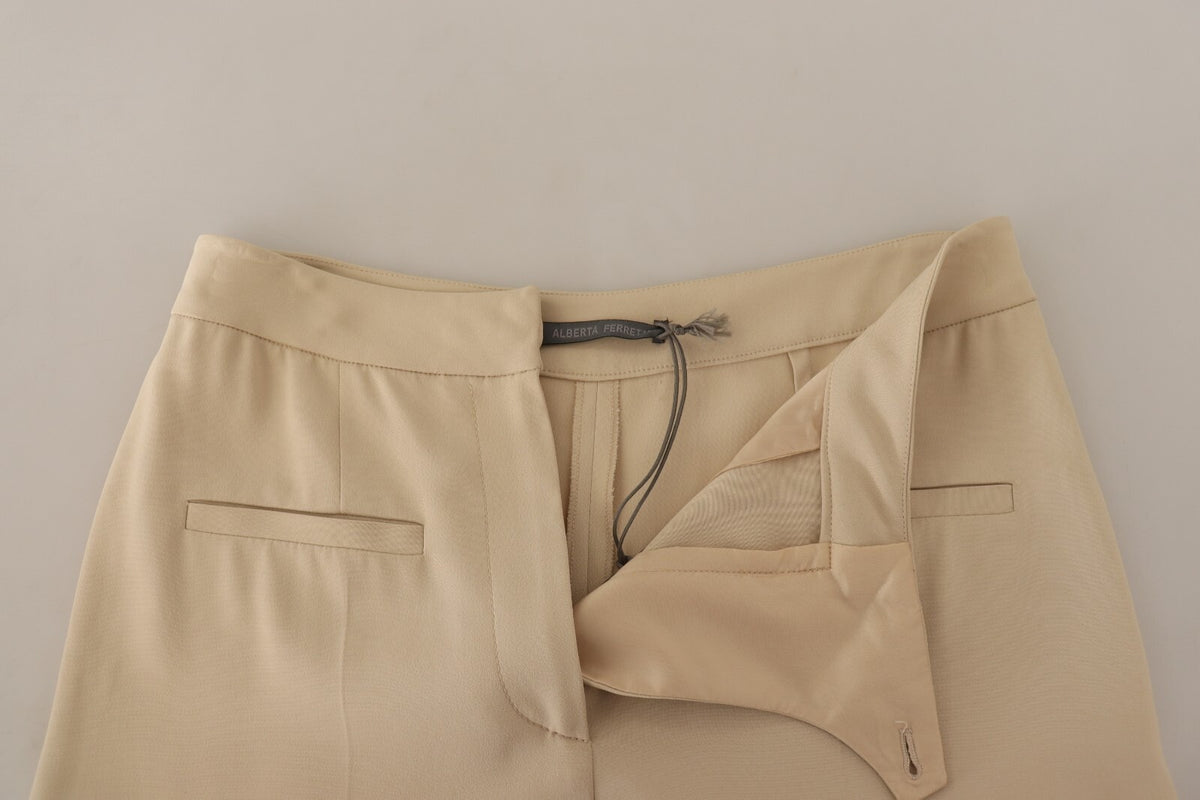 Alberta Ferretti Beige High Waist Flared Dress Trouser Pants