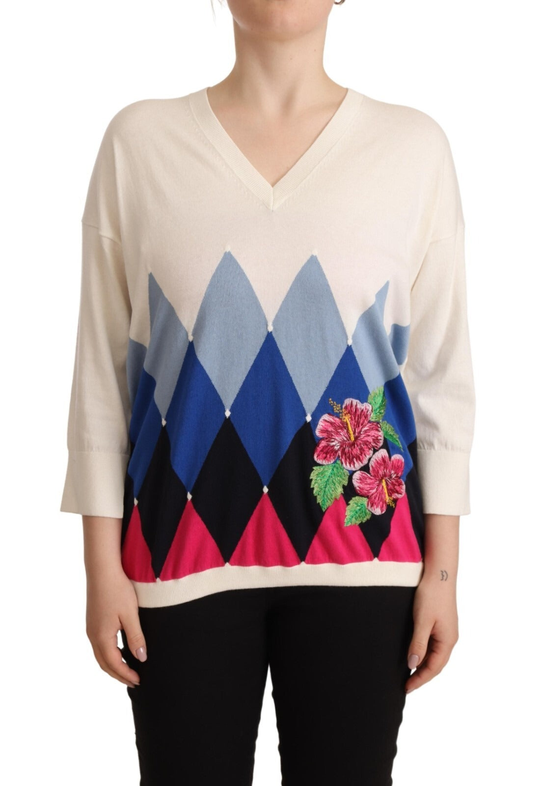 Ballantyne Multicolor Floral Cashmere Cotton Pullover Sweater