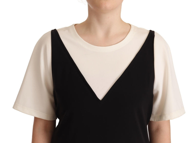 Boutique Moschino Blouse Top Noir et Blanc à Manches Courtes