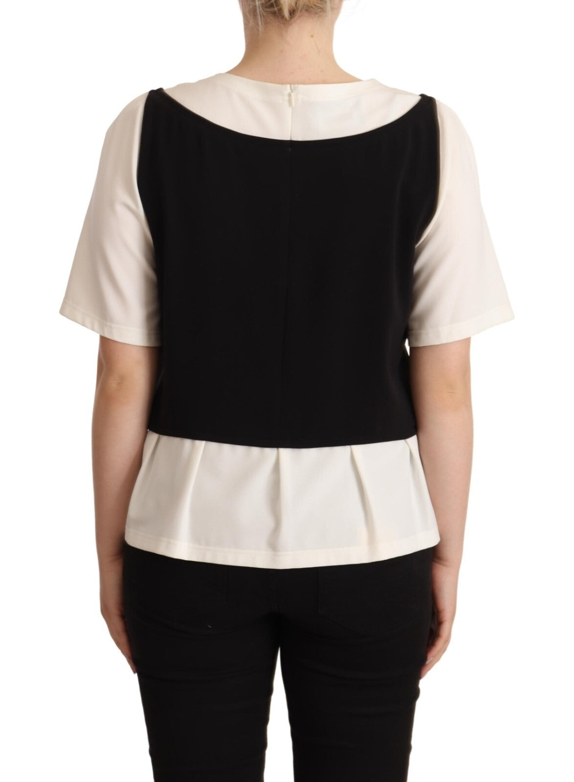 Boutique Moschino Black White Short Sleeves Blouse Top