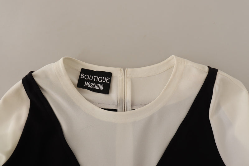 Boutique Moschino Blouse Top Noir et Blanc à Manches Courtes