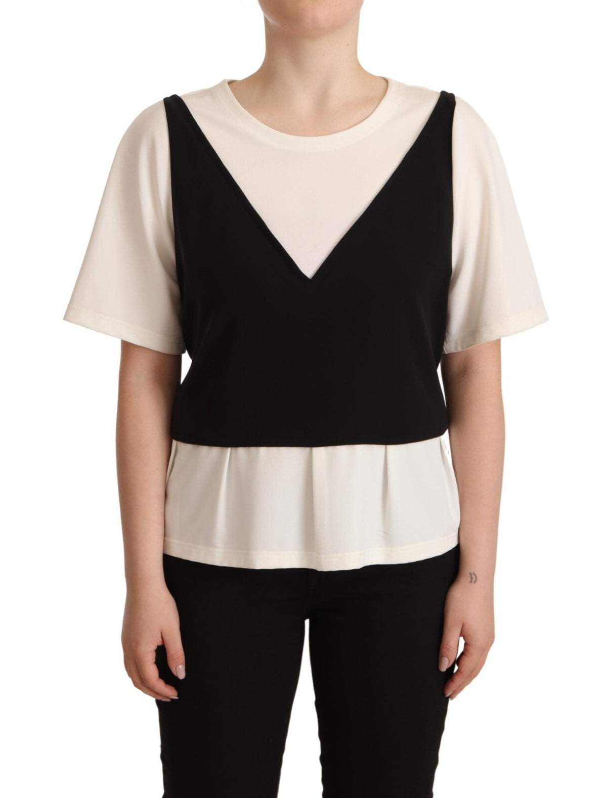 Boutique Moschino Black White Short Sleeves Blouse Top