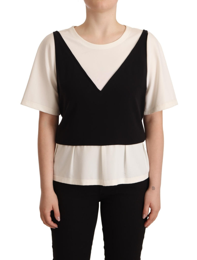 Boutique Moschino Blouse Top Noir et Blanc à Manches Courtes