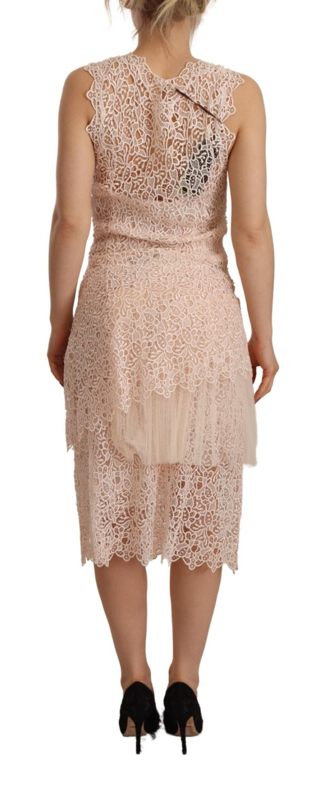 Ermanno Scervino Sheath Tiered Beige Midi Dress - Sleeveless Elegance