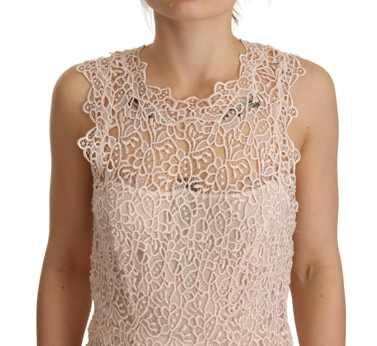 Ermanno Scervino Sheath Tiered Beige Midi Dress - Sleeveless Elegance