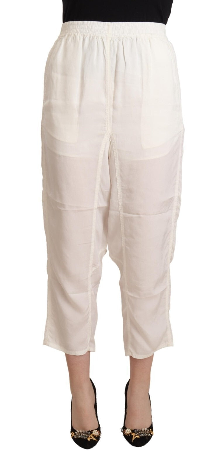 Maison Margiela White High Waist Cropped Trouser Pants for Women