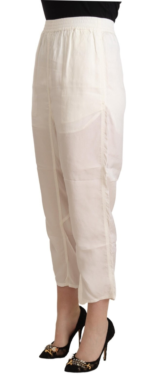 Maison Margiela White High Waist Cropped Trouser Pants for Women