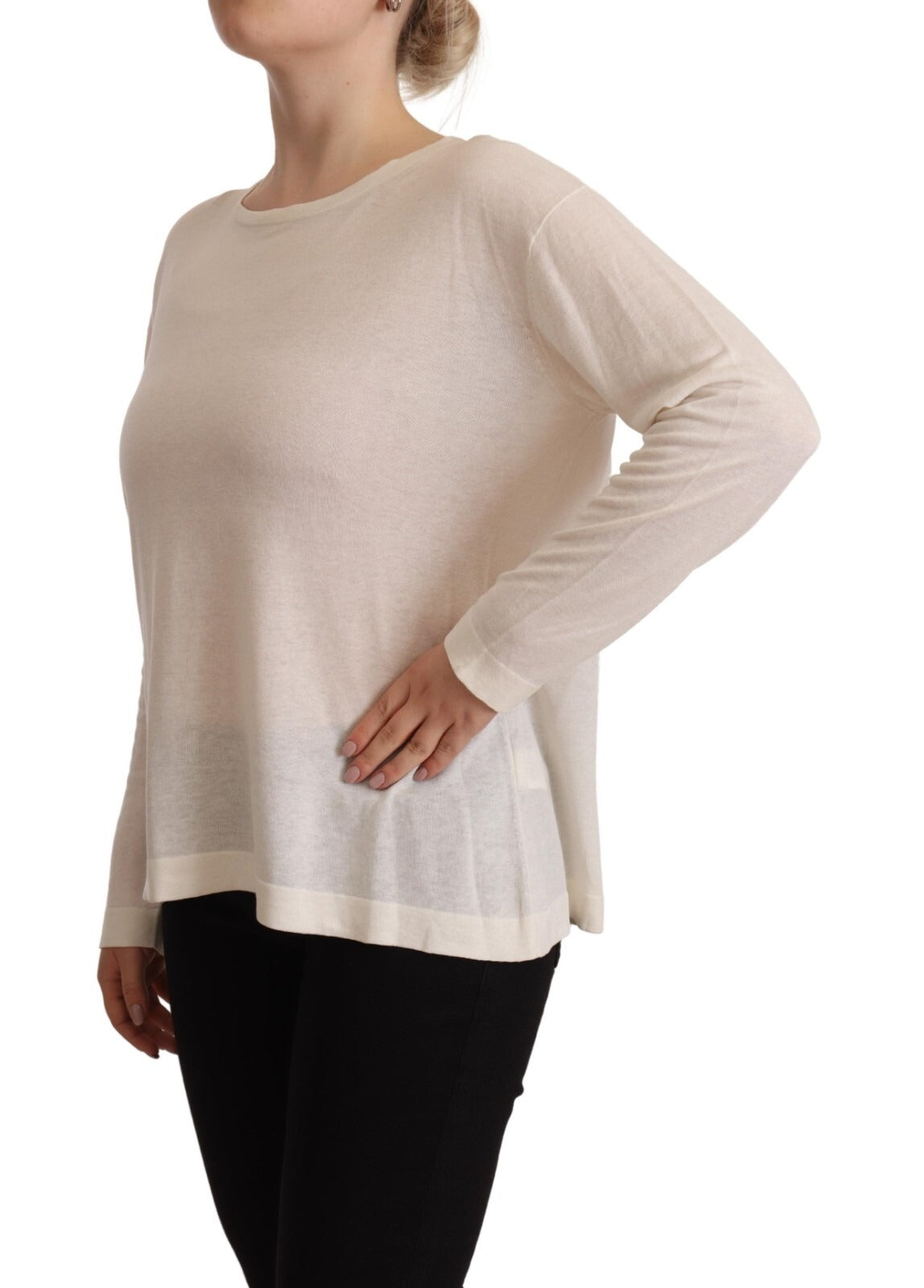 Ballantyne Off White Long Sleeves Round Neck Pullover Sweater