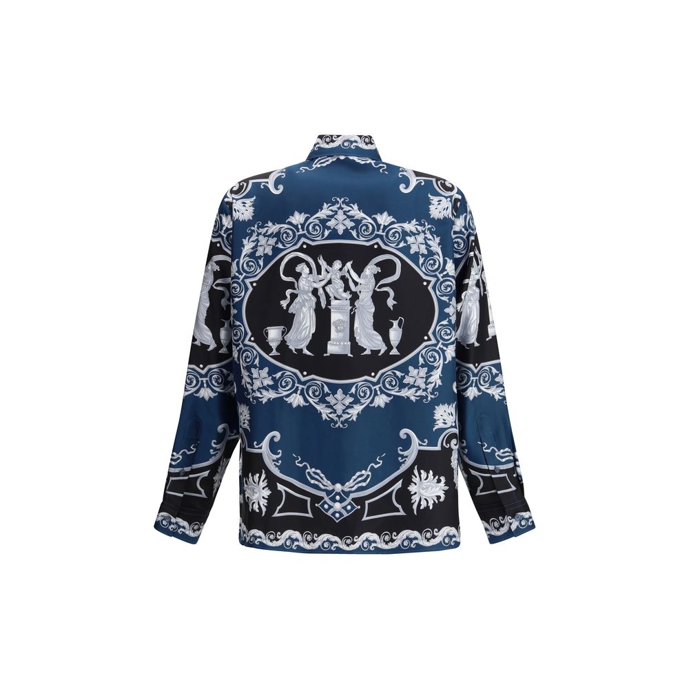 Chemise Versace à motif en soie bleue
