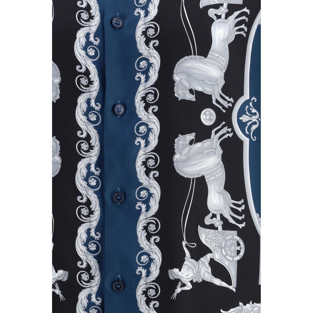 Chemise Versace à motif en soie bleue