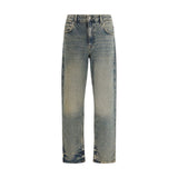 Represent Blue Cotton Straight-Leg Jeans - Worn-In Effect