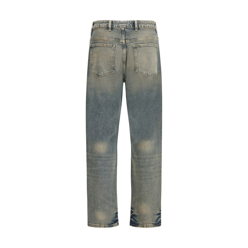 Represent Blue Cotton Straight-Leg Jeans - Worn-In Effect