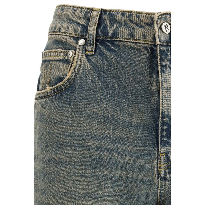 Represent Blue Cotton Straight-Leg Jeans - Worn-In Effect