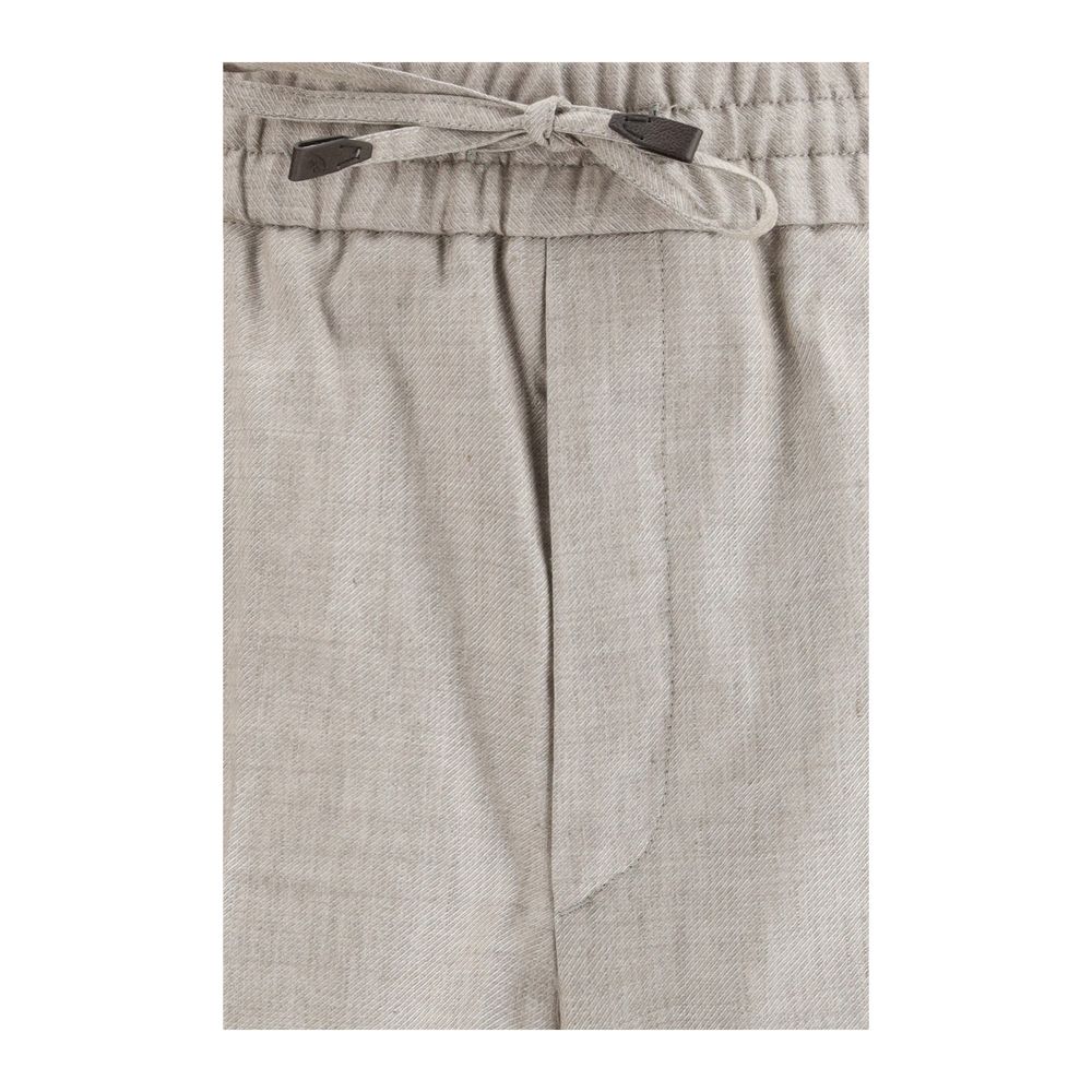 Brioni Asolo Gray Linen Casual Trousers for Men