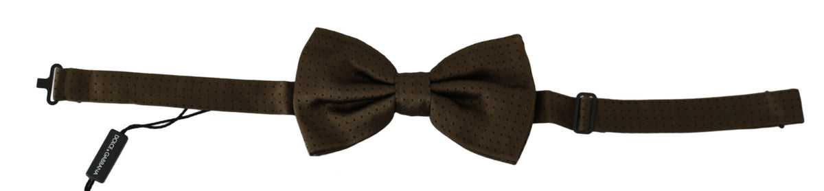 Nœud papillon ajustable en soie marron à pois Dolce &amp; Gabbana pour homme
