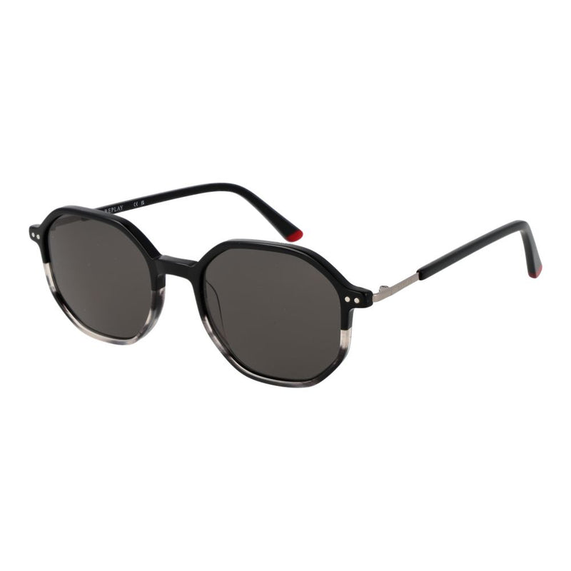 Replay Black Plastic Sunglasses - Unisex Panto Style