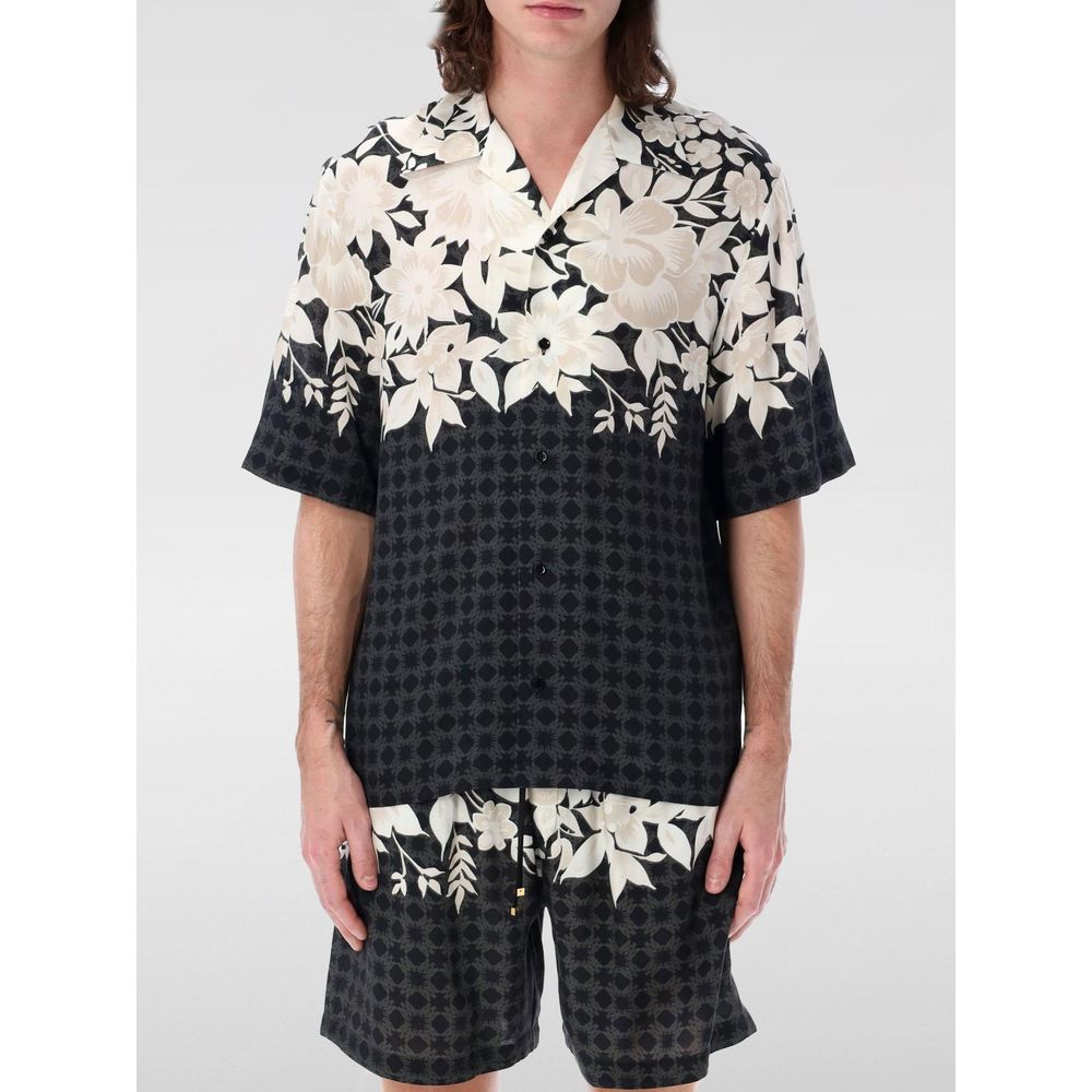 Chemise en Soie Noire à Motif Amiri