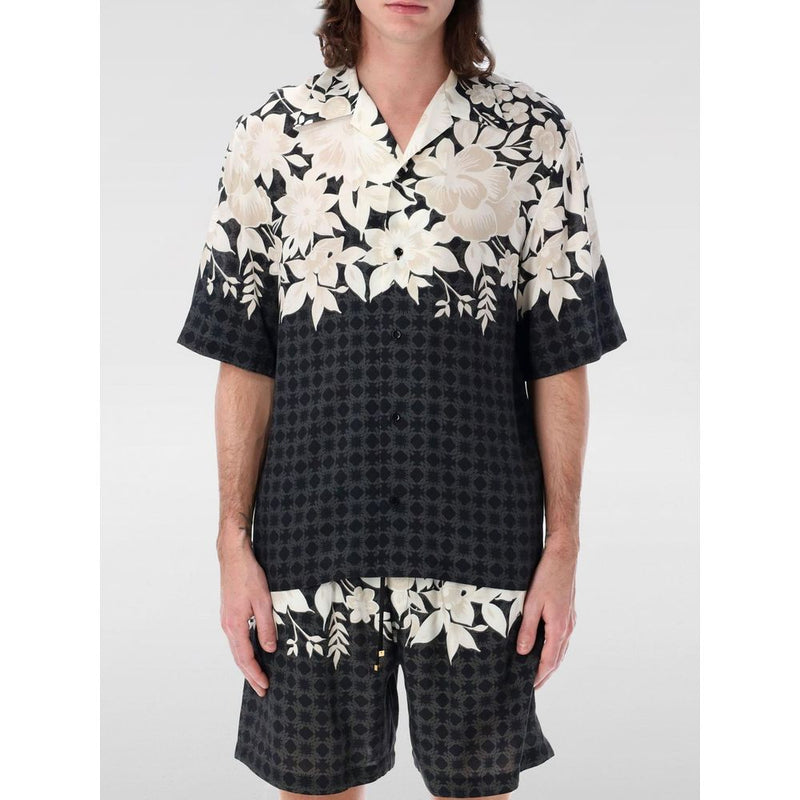 Chemise en Soie Noire à Motif Amiri