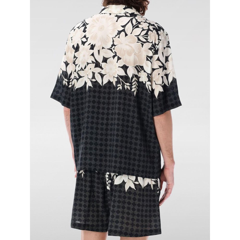 Chemise en Soie Noire à Motif Amiri