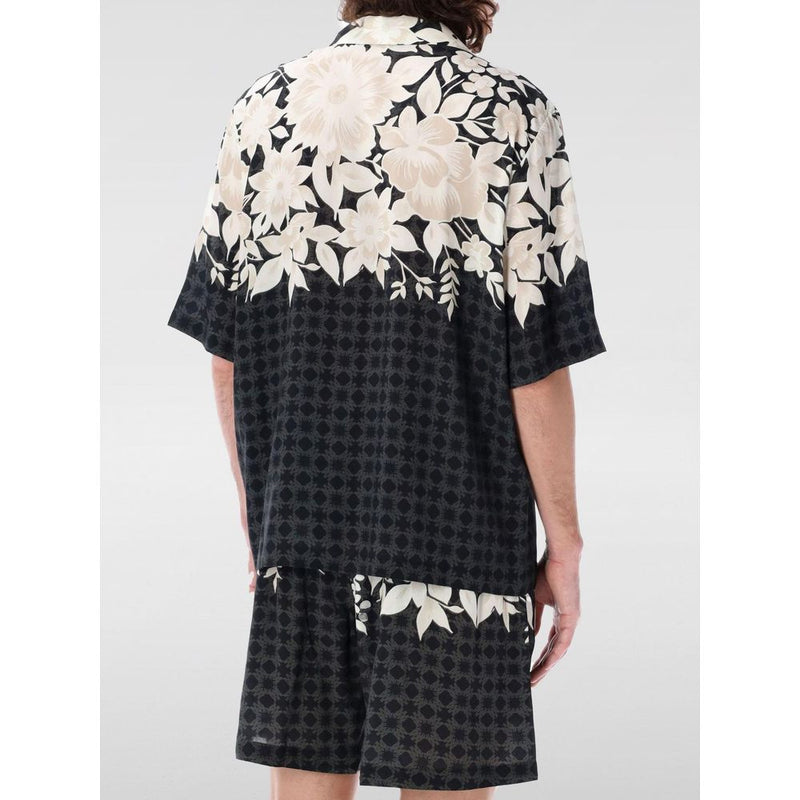 Chemise en Soie Noire à Motif Amiri
