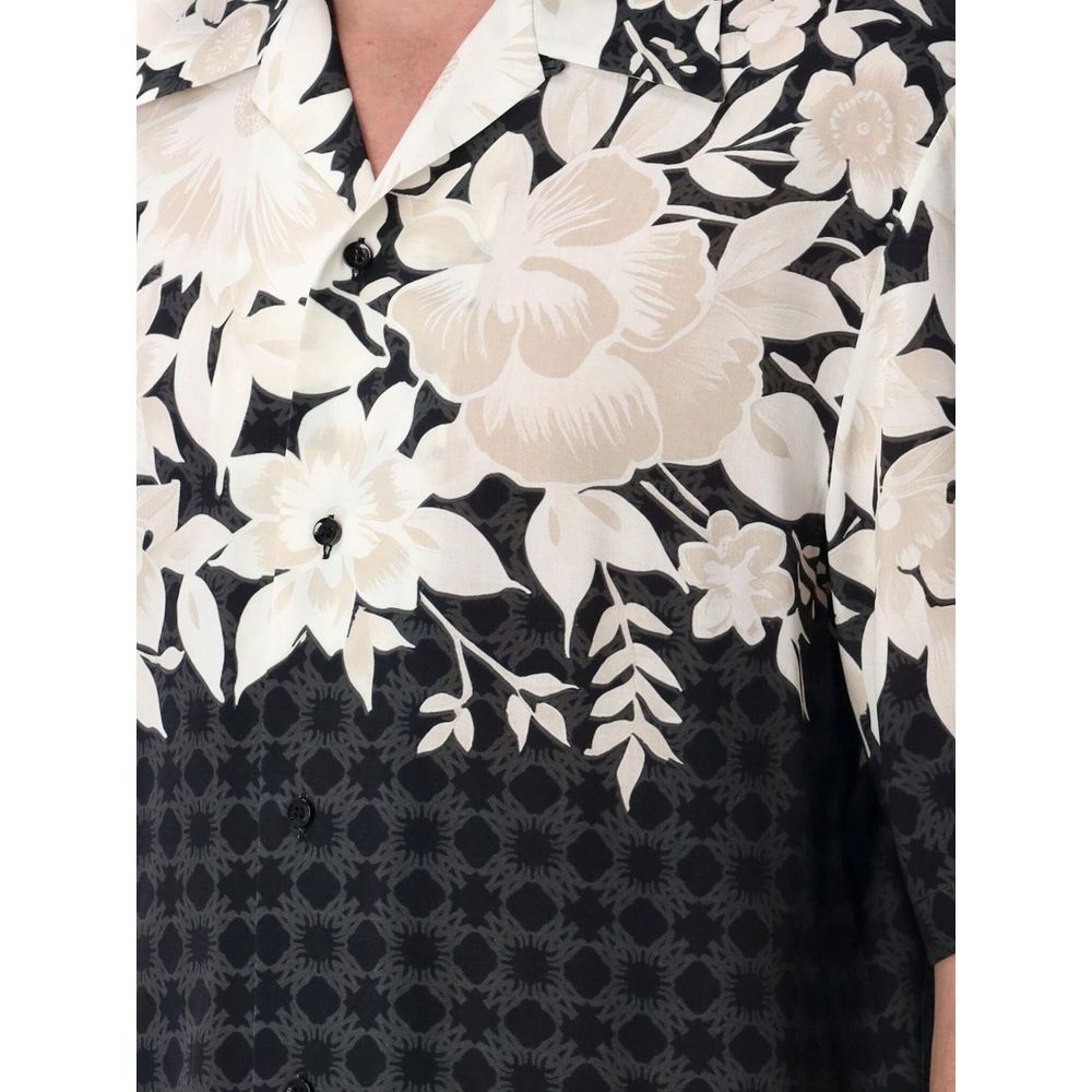Chemise en Soie Noire à Motif Amiri