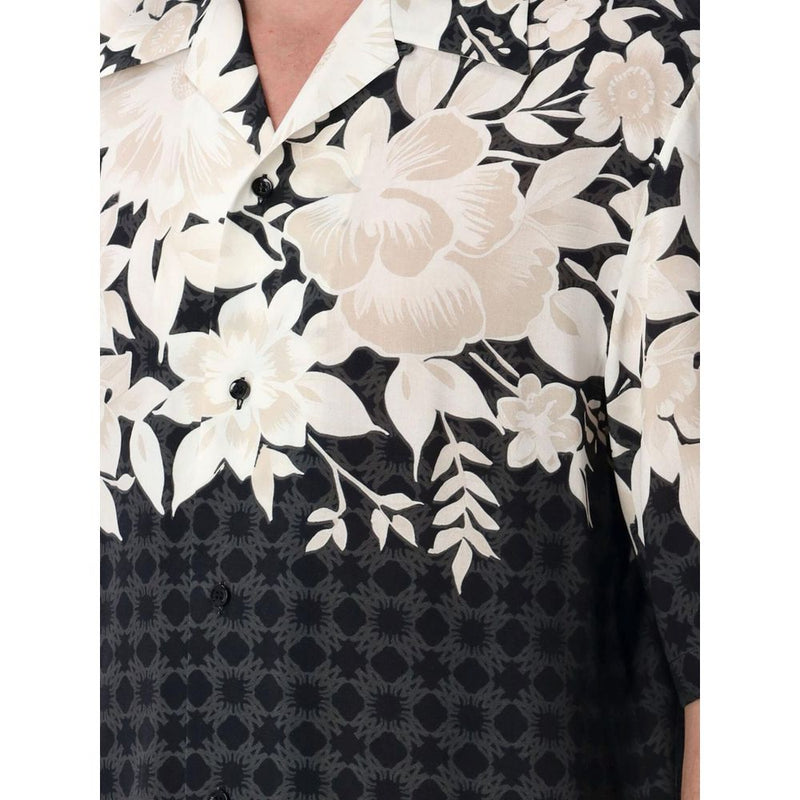 Chemise en Soie Noire à Motif Amiri