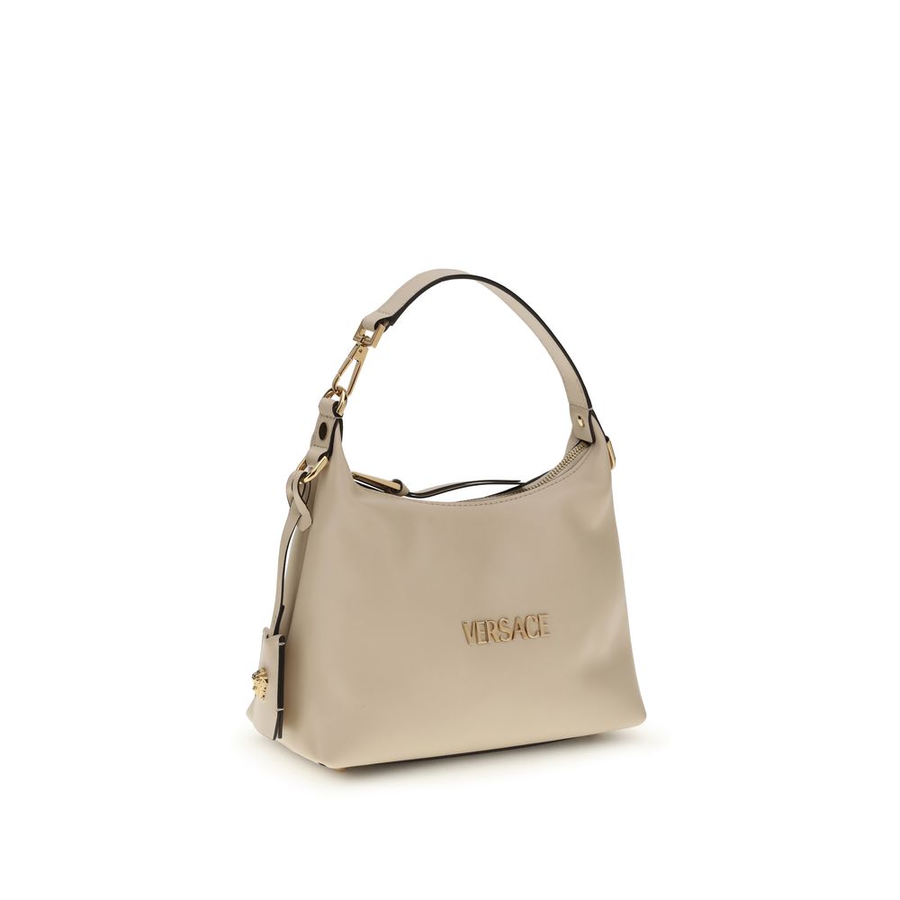 Sac à épaule en cuir de veau crème Bos Taurus Versace