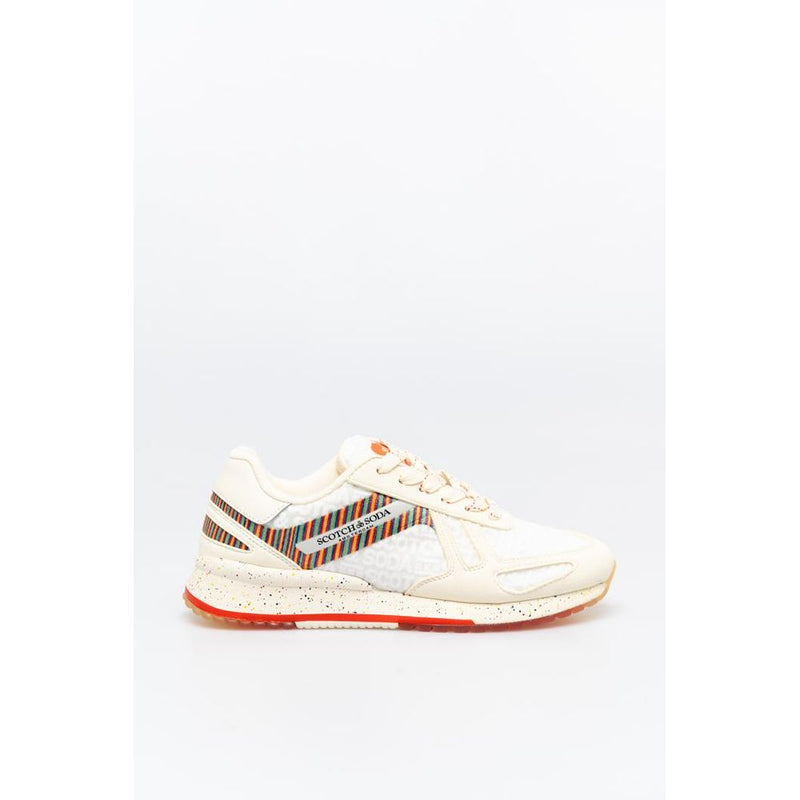Scotch & Soda White Leather Athletic Sneakers with Rainbow Accents