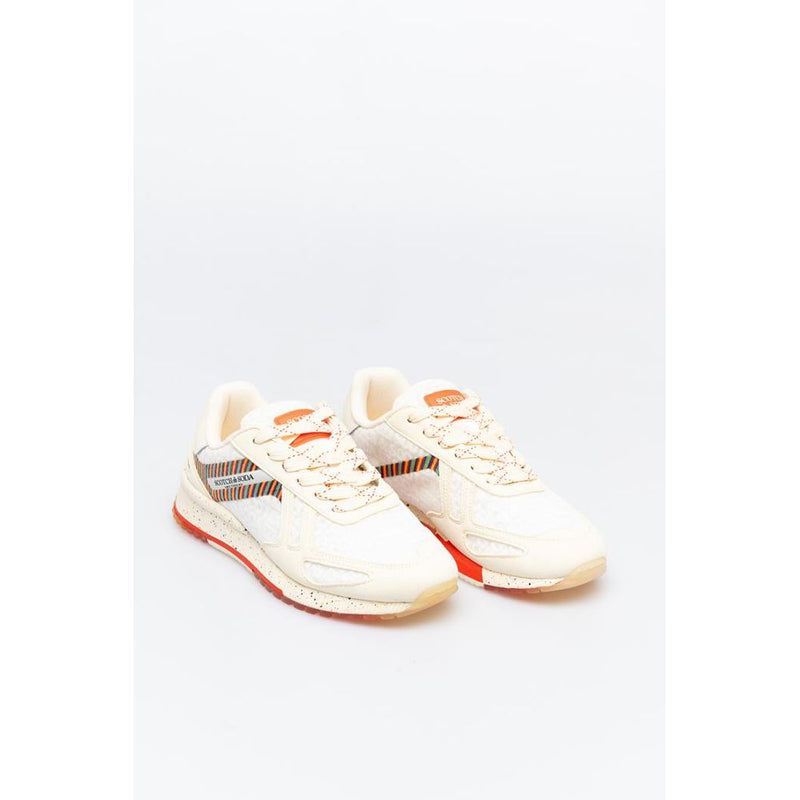Scotch & Soda White Leather Athletic Sneakers with Rainbow Accents