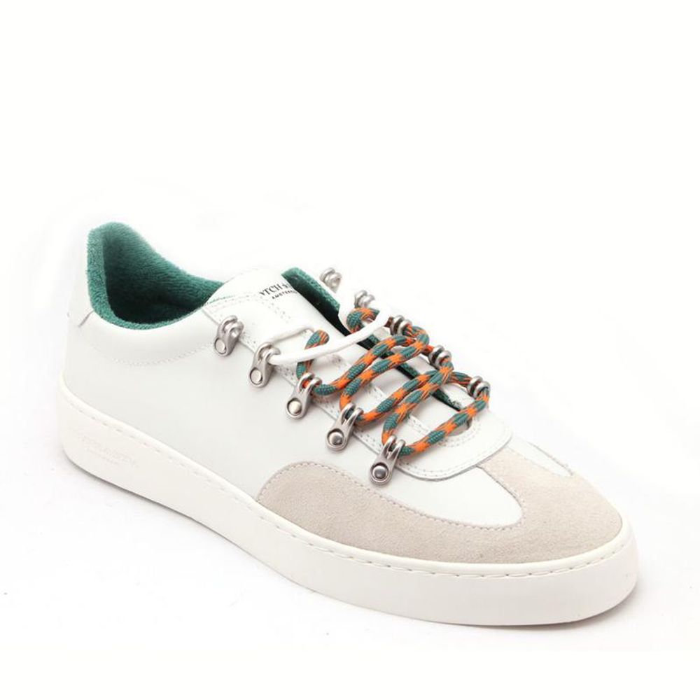 Scotch & Soda White Leather Low Top Sneakers for Men