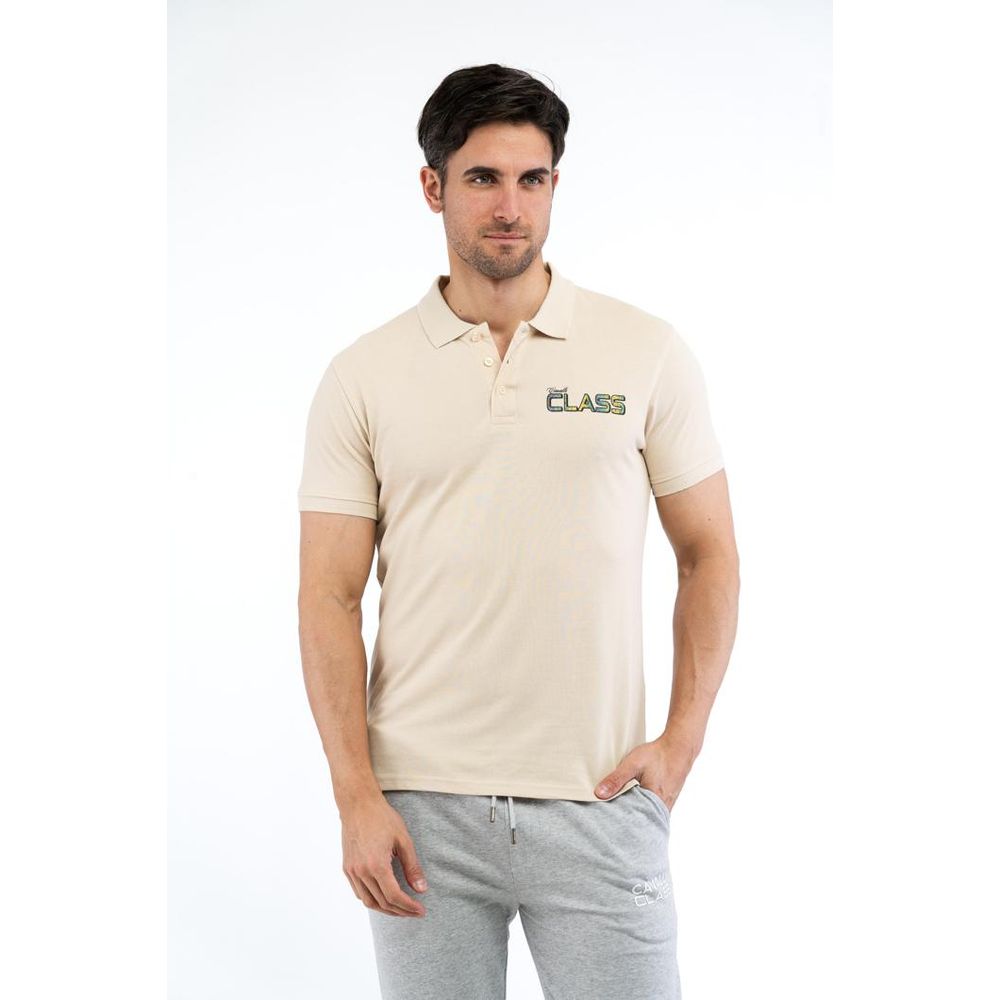 Cavalli Class Beige Sand Cotton Polo Shirt for Men