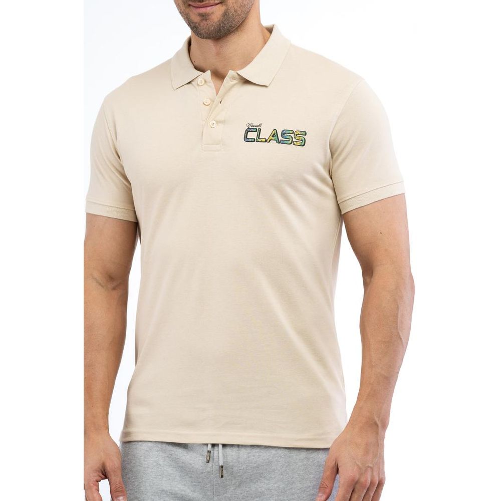 Cavalli Class Beige Sand Cotton Polo Shirt for Men
