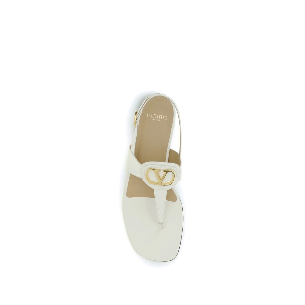 Valentino Garavani Sandales Plates en Cuir de Veau Crème Bos Taurus