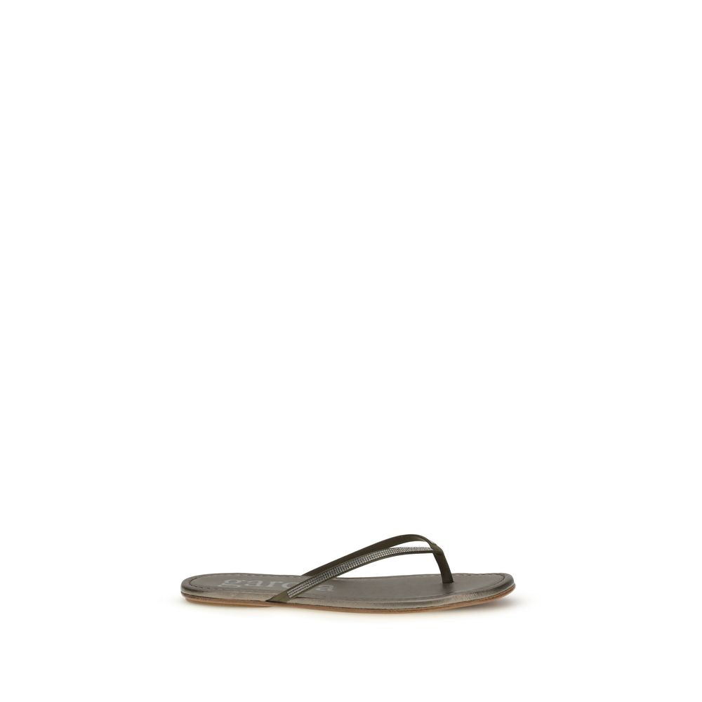 Pedro García Green Crystals Flat Sandals - Élégance et Confort