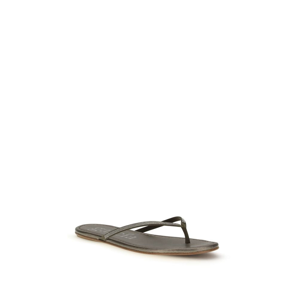 Pedro García Green Crystals Flat Sandals - Élégance et Confort