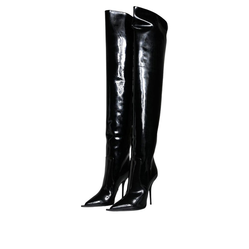 Dolce & Gabbana Bottes en Cuir Noir Au-Delà Du Genou