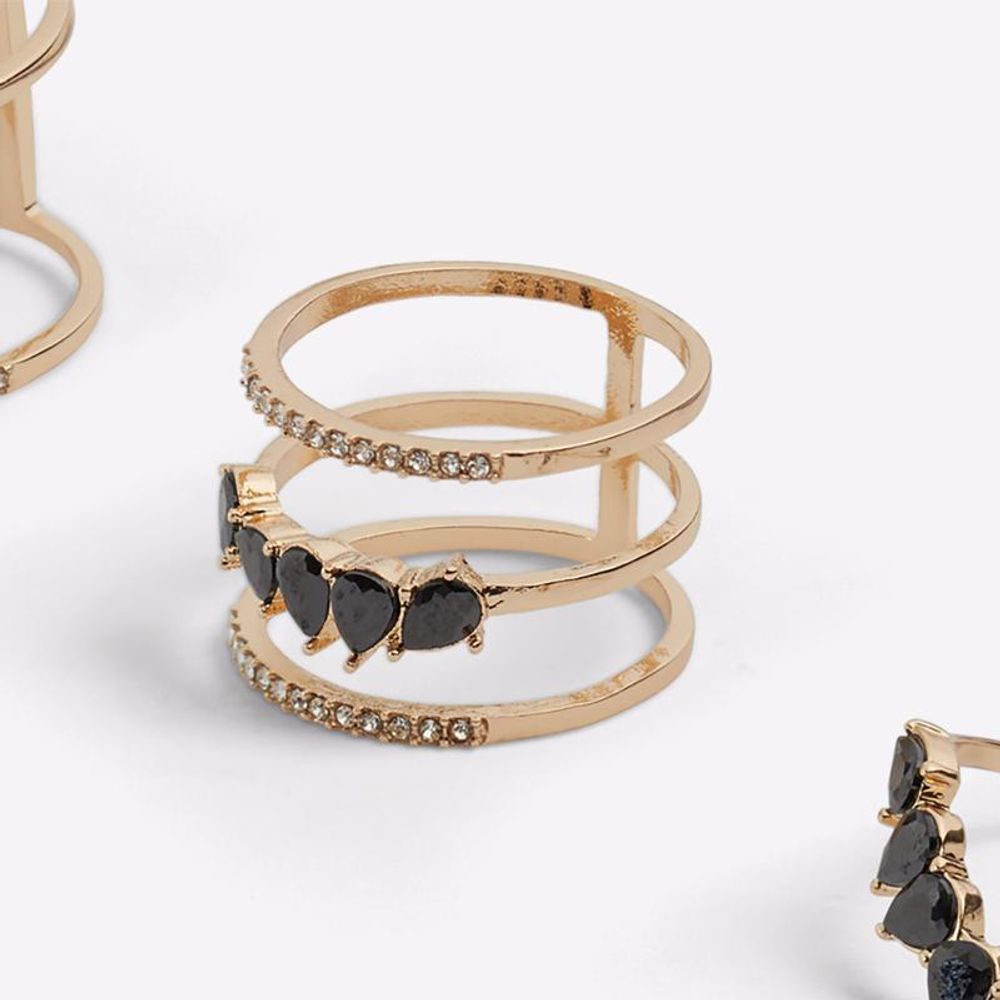 ALDO Multicolor Elastane Ring - Elegant Black and Gold Design