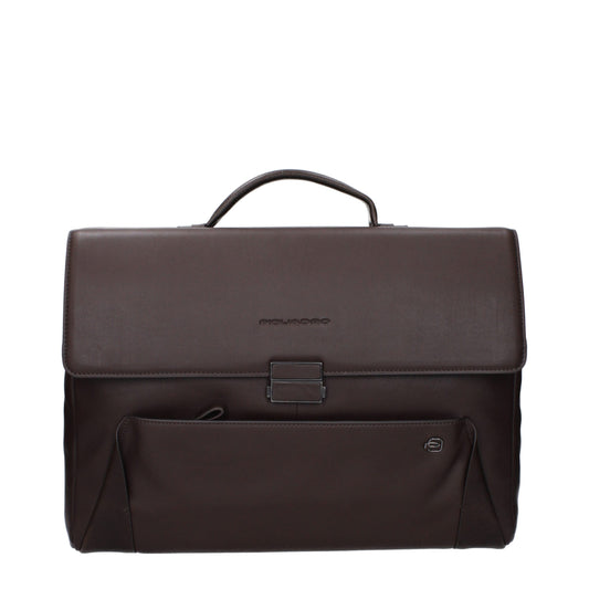 Sacoche d'affaires et pour ordinateur portable Piquadro en cuir marron