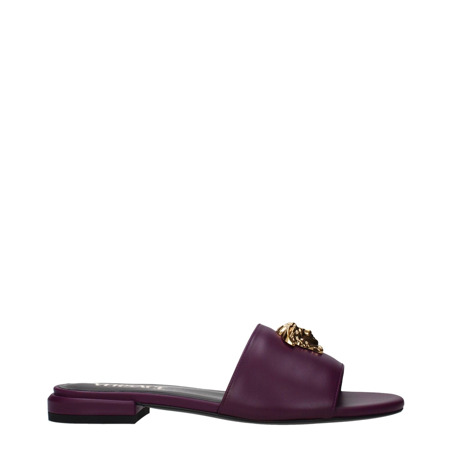 Pantoufles en cuir violet Versace