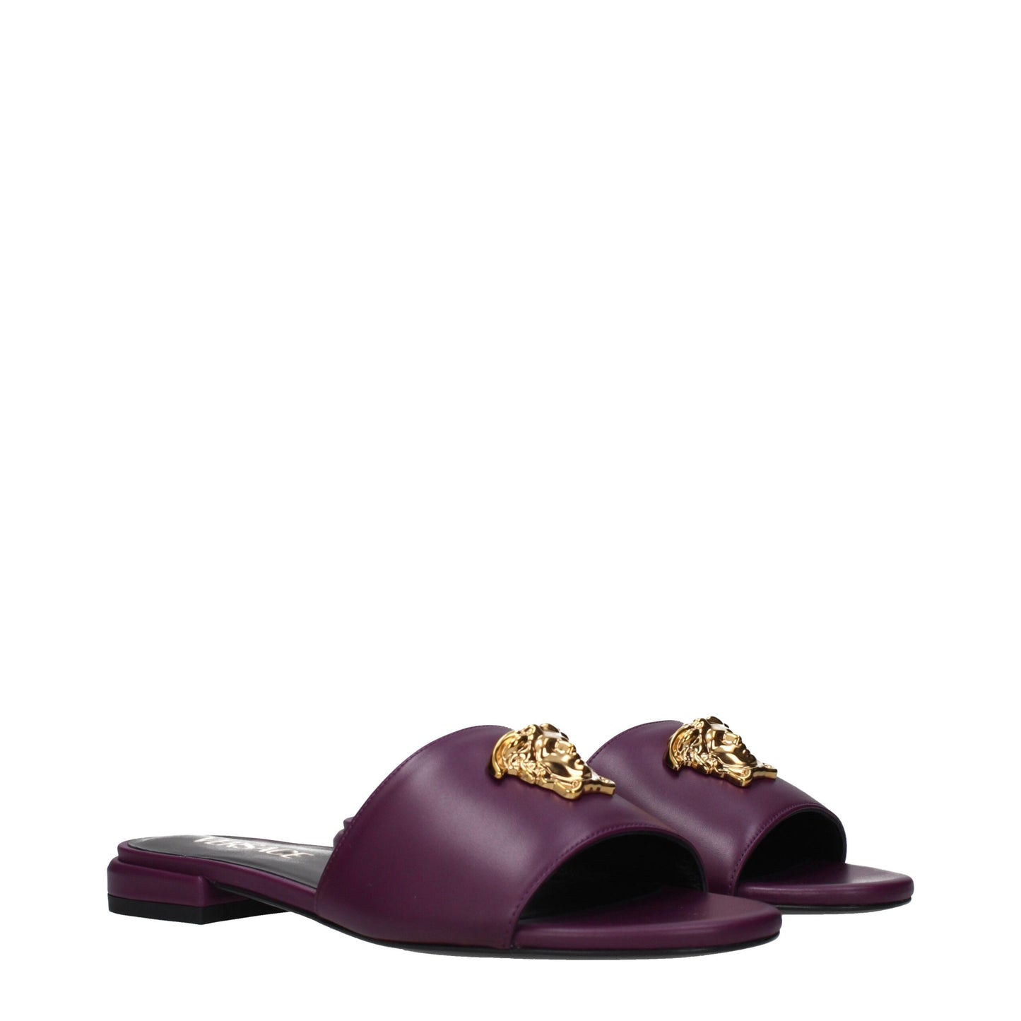 Pantoufles en cuir violet Versace