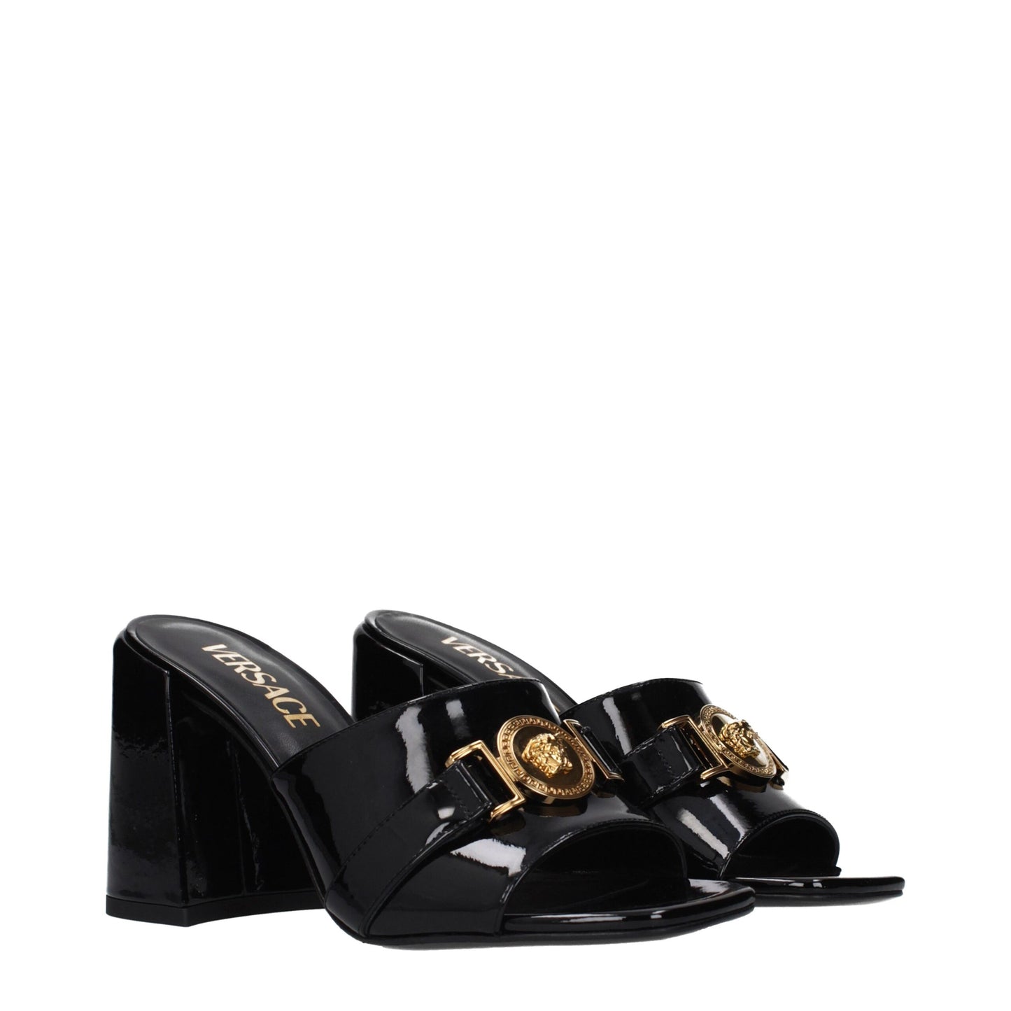 Sandales à plateforme en cuir noir Versace