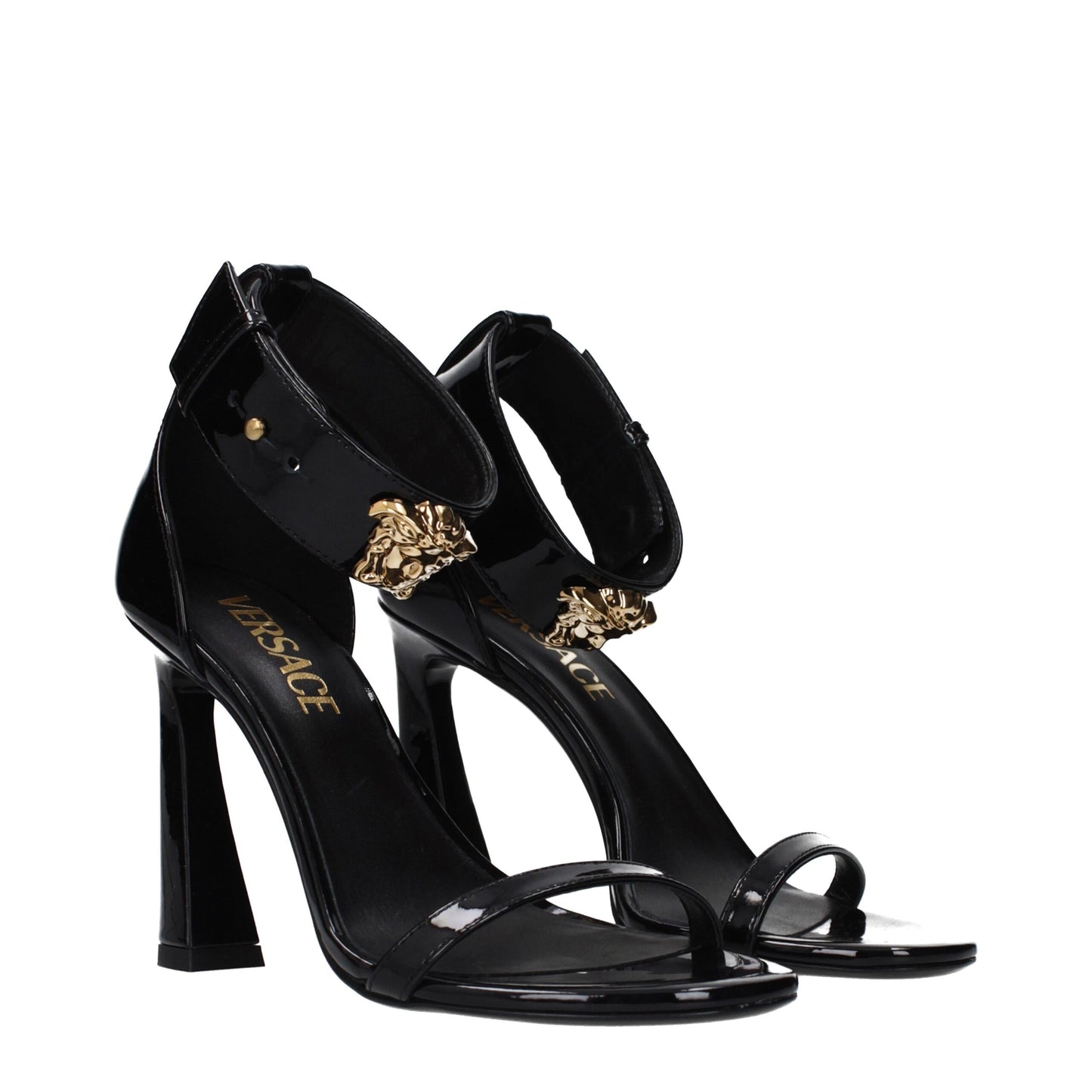 Sandales Versace en cuir noir à talons aiguilles