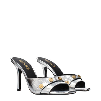 Versace Gray Leather Stiletto Heel Sandals
