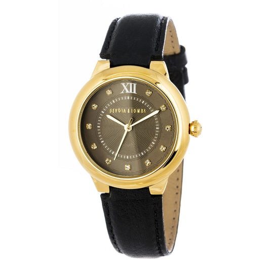 DEVOTA & LOMBA Black Leather Dress Watch - Elegant Timepiece
